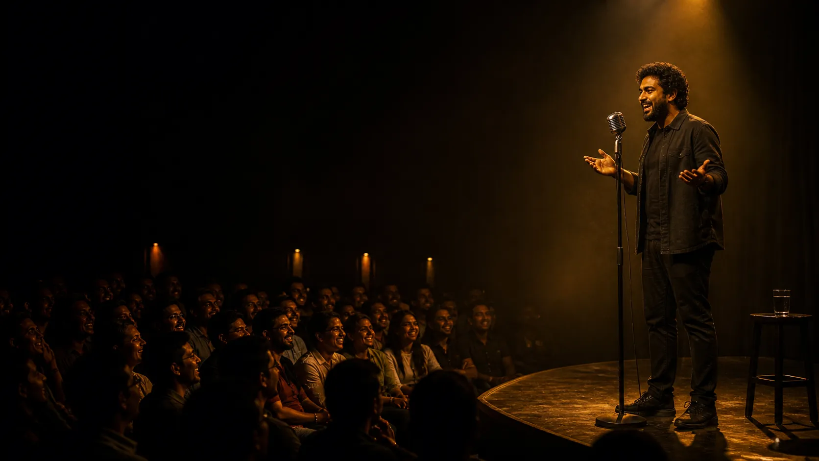 A Comedy Sphere performer entertaining a live audience
